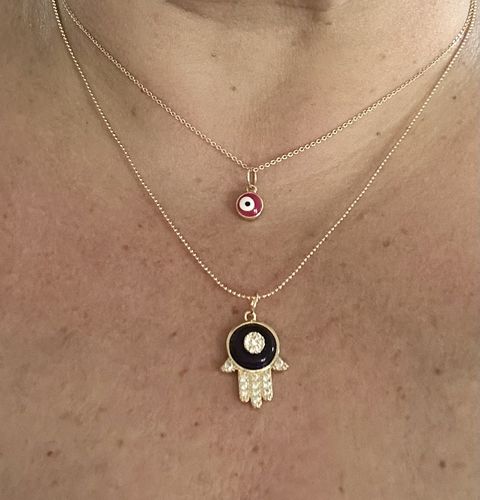 Customer photo review of Brass Hamsa Hand Earring Charms – Zircon Evil Eye Hand Pendant - 18K Real Gold Plated Brass - Jewelry Supplies - 22.6x15.75x5.85mm - RGP3405