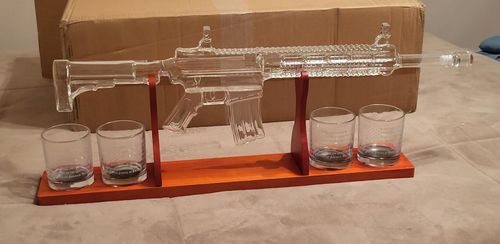 Customer photo review of AR-15 Glass Decanter with 2nd Amendment Whiskey Glasses