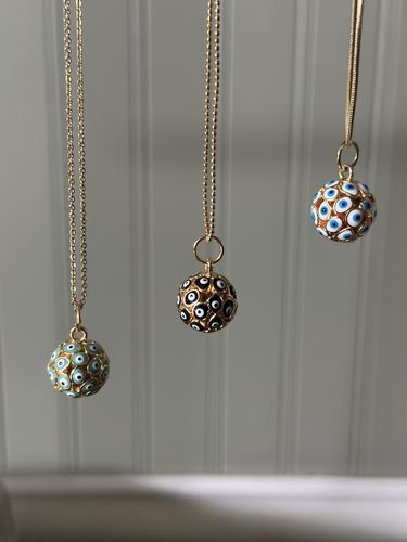Customer photo review of Brass Aqua Ball Eye Pendant - Enamel Hollow Ball Earring - Necklace Charm With Loop - 18K Real Gold Plating - 15.3x12.3x12.3mm - RGP5745C