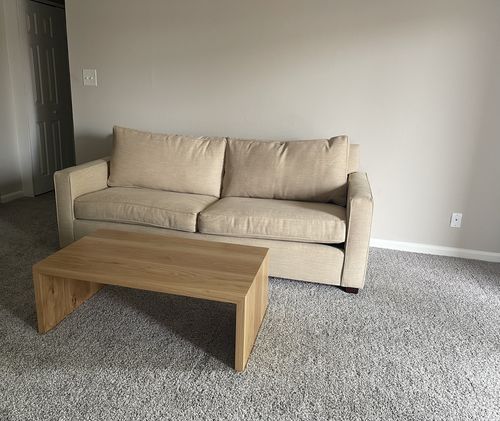 Customer photo review of White Oak Waterfall Coffee Table