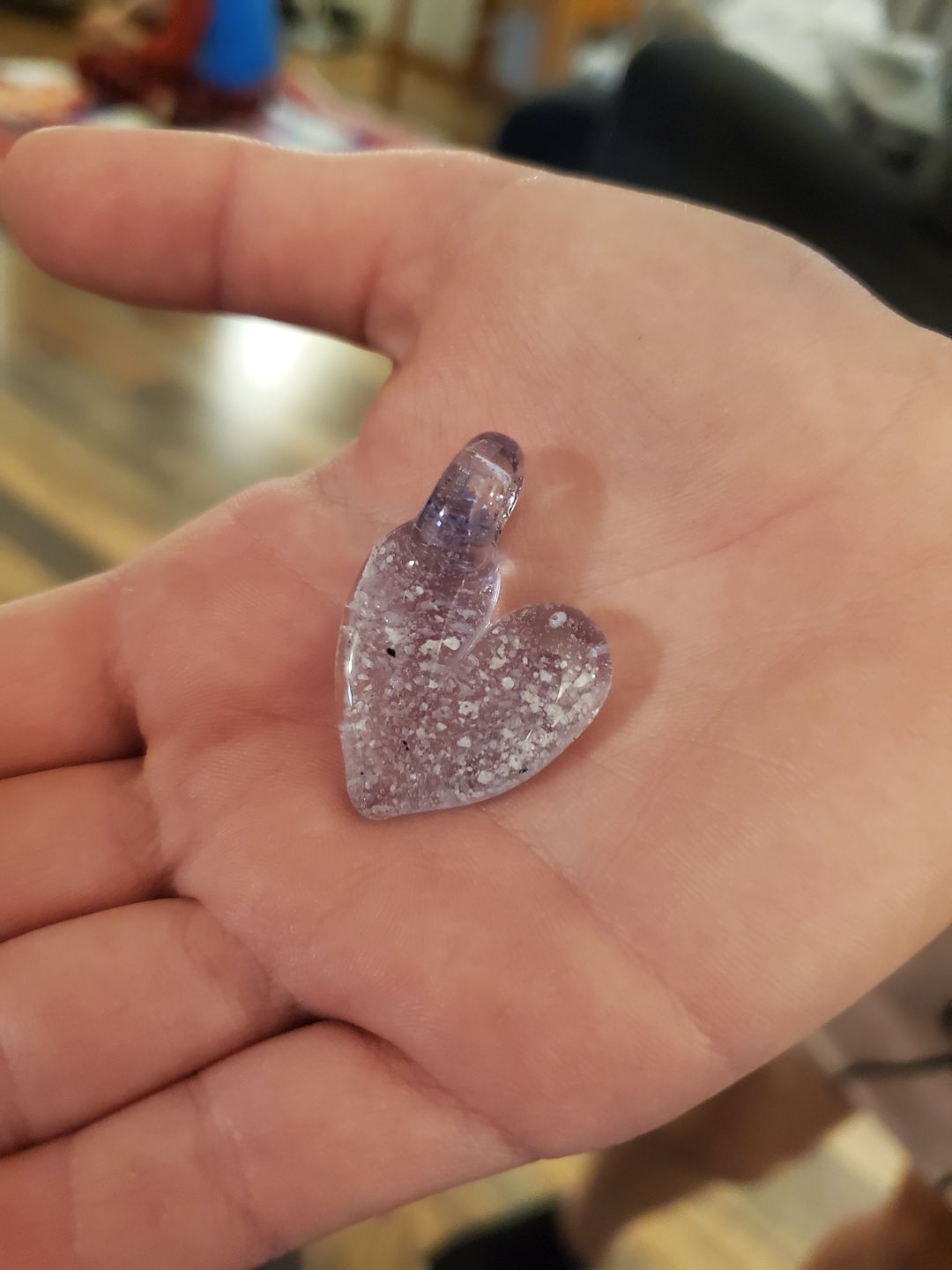 Customer photo review of Translucent Heart Pendant with Cremation Ashes
