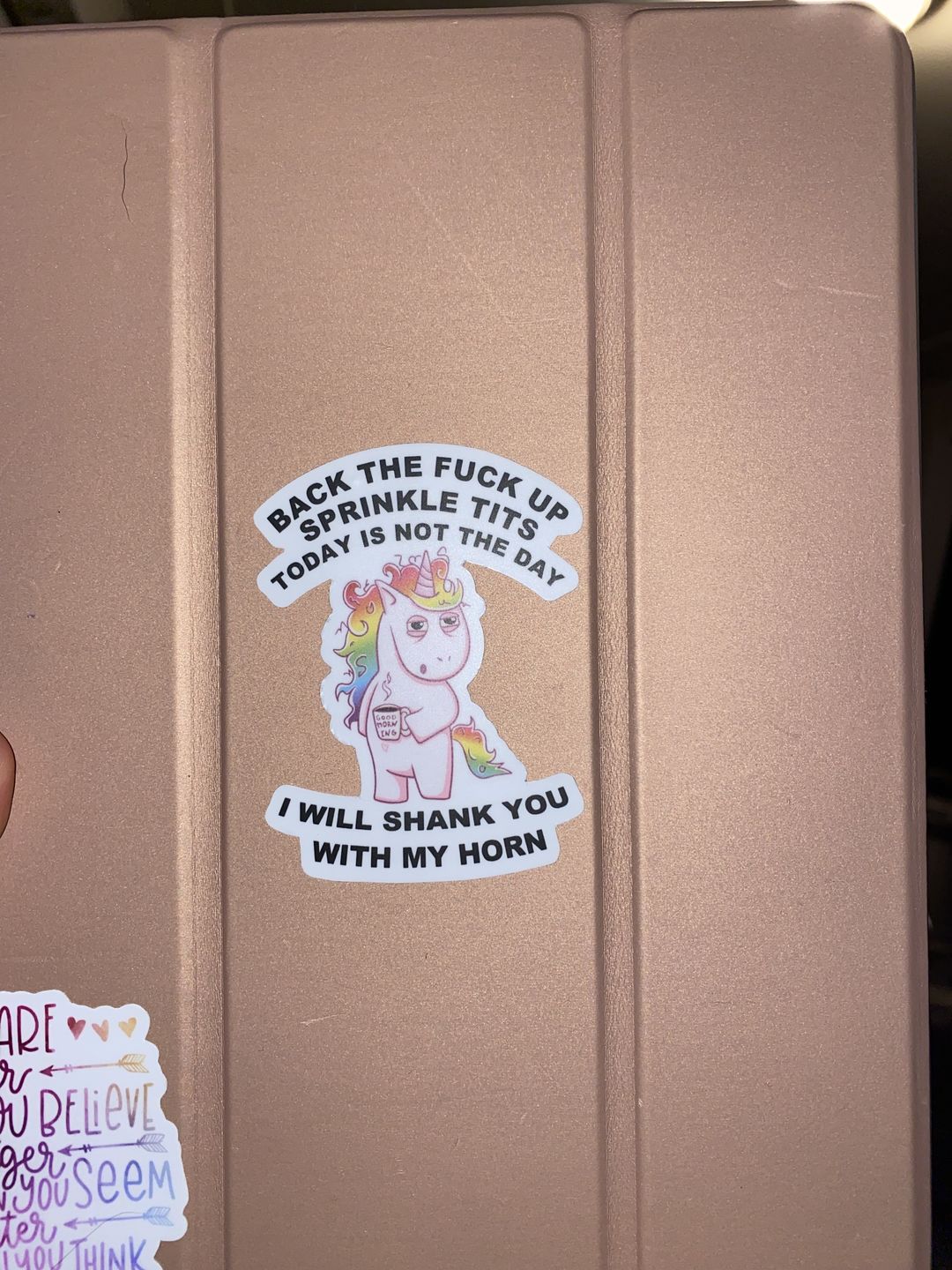 Customer photo review of Vulgar Unicorn Sticker
