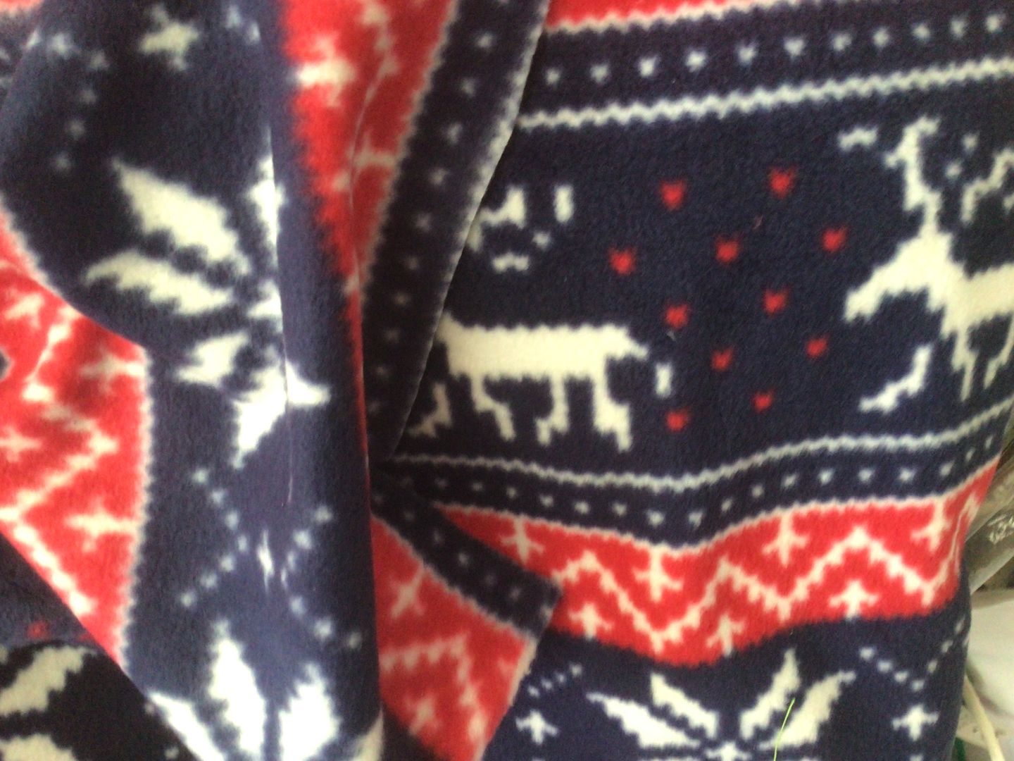 Customer photo review of Navy and Red Reindeer Anti Pill Polar Fleece Fabric