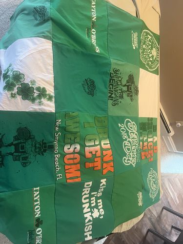 T-shirt quilt with st patrick's day celebrations, drinking culture themes by Ann from MI