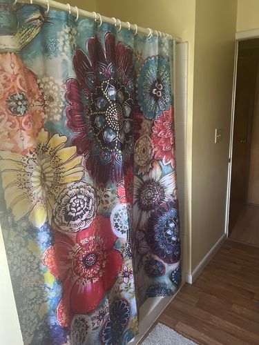 Customer photo review of Elegant Painted Flowers Fabric Shower Curtain