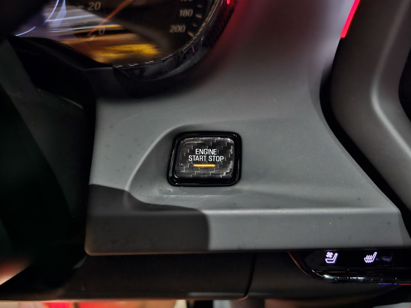 Customer photo review of CARBON FIBER PUSH START BUTTON COVER WITH LIGHT CUT OUT (BLACK/RED/BLUE) for 2016-2023- CAMARO/2014-2019 C7 CORVETTE