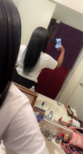 Customer photo review of Kinky Straight Seamless Tape In Extension 12A+Virgin Human Hair