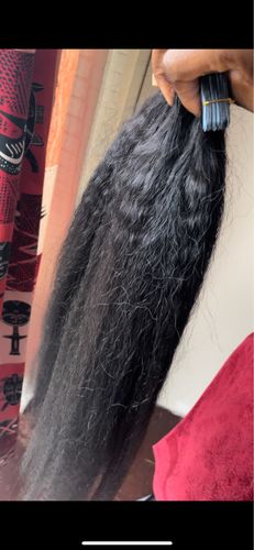 Customer photo review of Kinky Straight Seamless Tape In Extension 12A+Virgin Human Hair