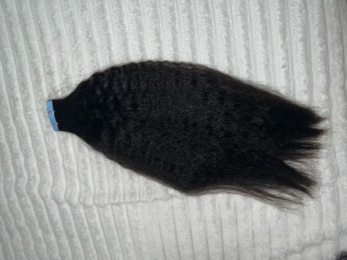 Customer photo review of Kinky Straight Seamless Tape In Extension 12A+Virgin Human Hair