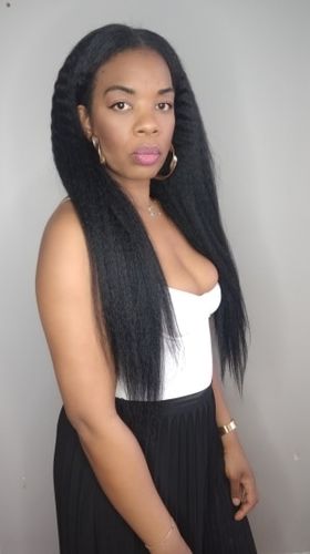 Customer photo review of Kinky Straight Seamless Tape In Extension 12A+Virgin Human Hair