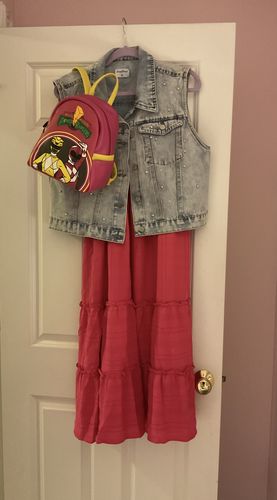 Customer photo review of Hot Pink Empire Waist Tiered Midi Dress