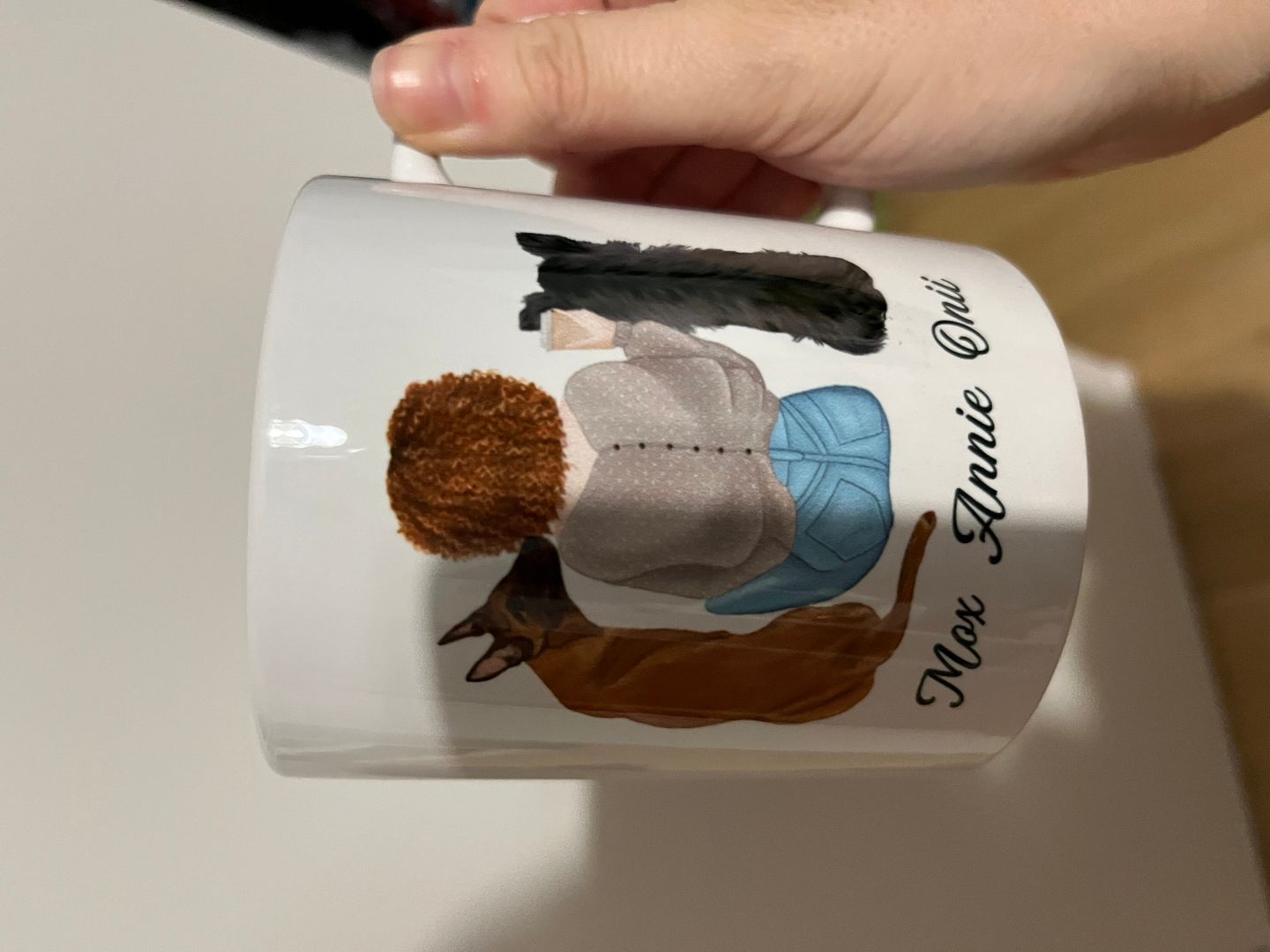 Customer photo review of Mug Personnalisé - Femme et Animaux - Chien Chat et Lapin