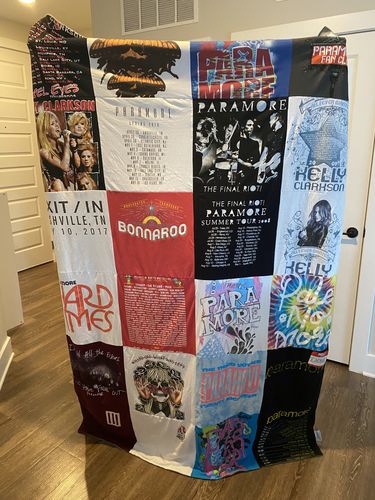 T-shirt quilt with music, concerts themes by Rachelle from TN