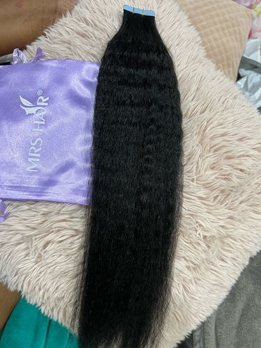 Customer photo review of Kinky Straight Seamless Tape In Extension 12A+Virgin Human Hair