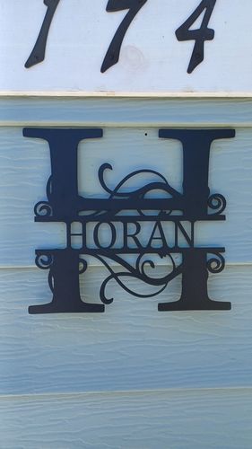 Customer photo review of Metal Split Letter Monogram | Custom Metal Monogram Signs