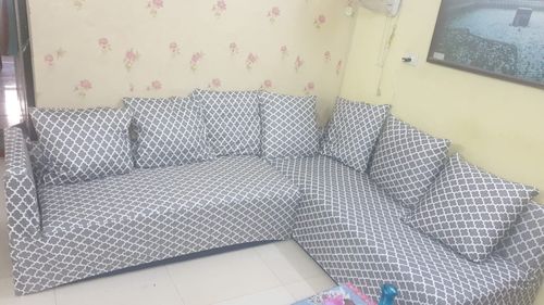 Customer photo review of Gray Diamond Elastic  L-Shape Sofa Slipcovers.