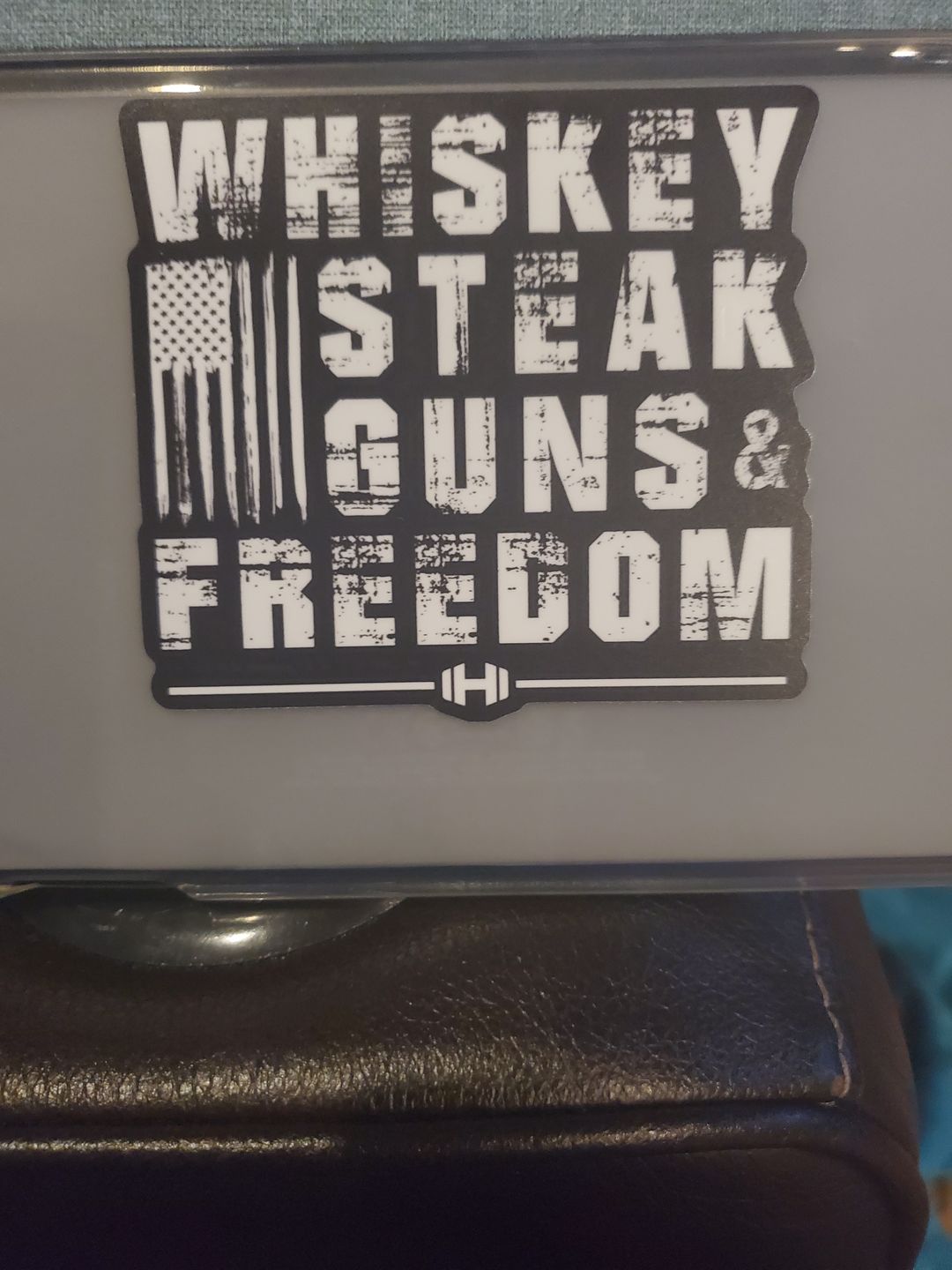 Customer photo review of Whiskey Steak Freedom Decal
