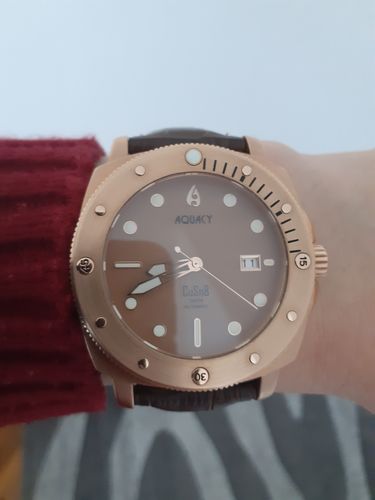 Customer photo review of Aquacy Bronze CuSn8 Series Automatic Men's 200m Watch 44mm Bronze Dial Brown Strap