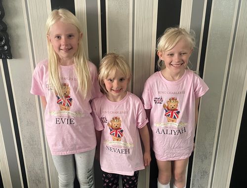 Customer photo review of Kensington Bear- Personalised Kings Coronation Kids T-Shirt
