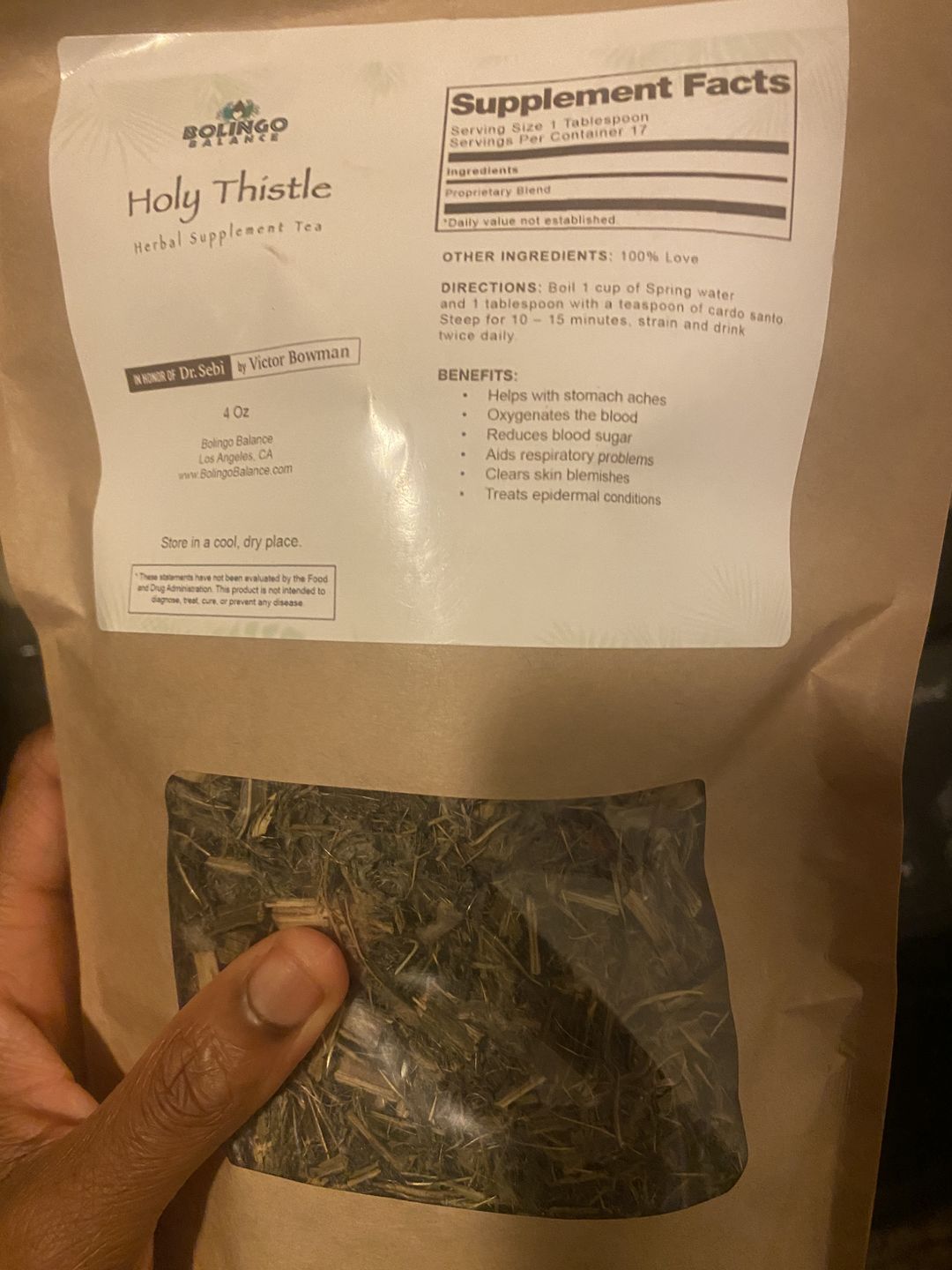 Customer photo review of HOLY THISTLE HERBAL SUPPLEMENT TEA