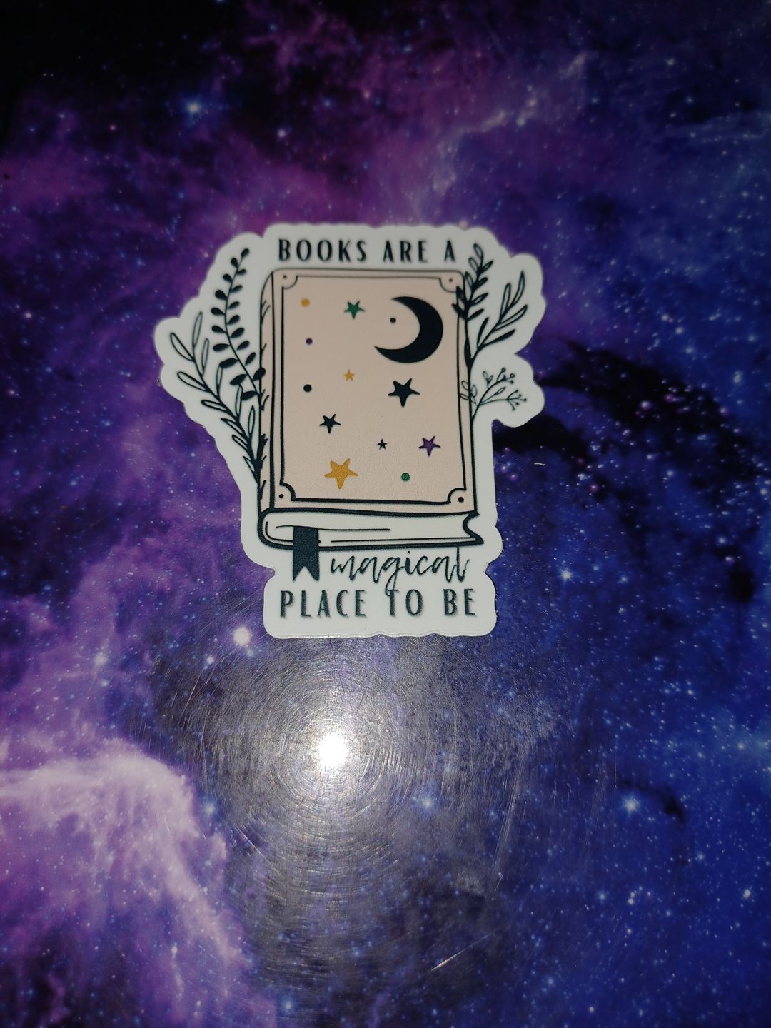 Customer photo review of books are a magical place to be sticker