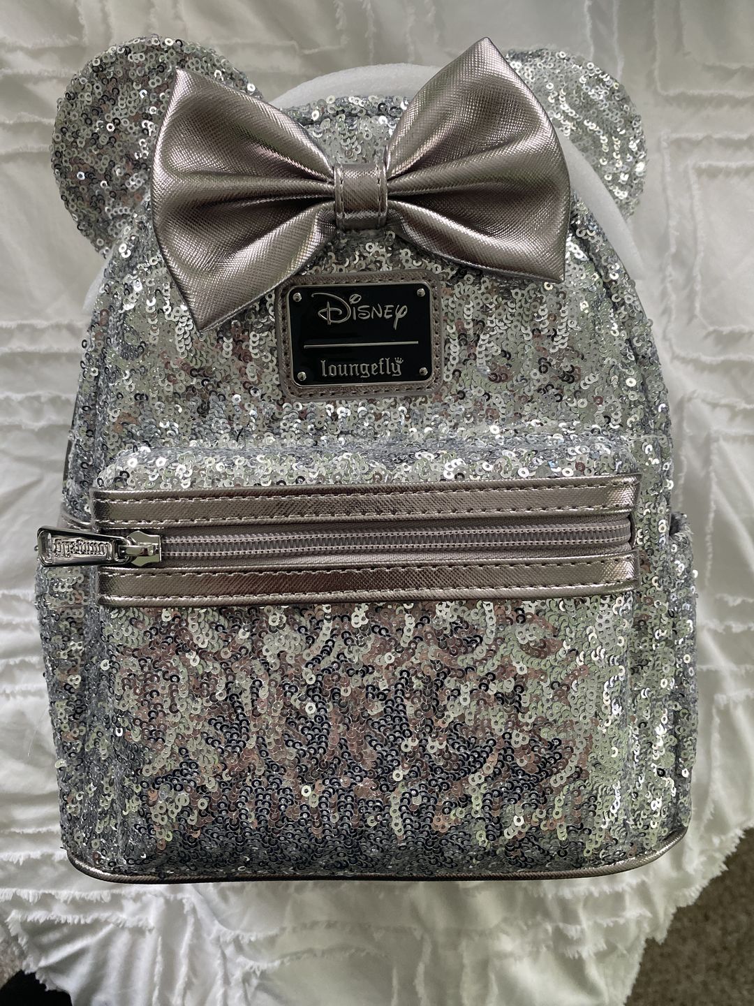 Customer photo review of 707 Street Exclusive - Loungefly Disney Minnie Mouse Silver Sequin Mini Backpack
