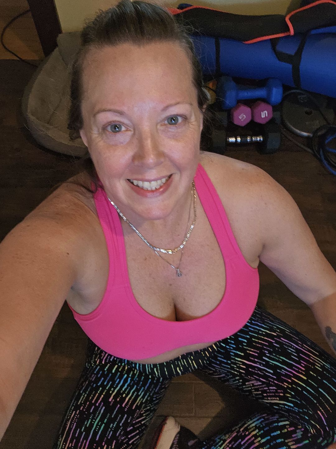 Customer photo review of Concealed Carry Leggings w/ Pockets - Holographic Rain
