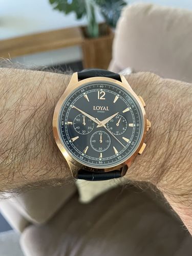 Customer photo review of Loyal Men's Enigma Rose PVD Quartz Chronograph Dress Watch Blue Dial