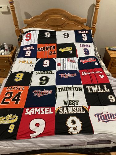 T-shirt quilt featuring twins by Kalen from MA