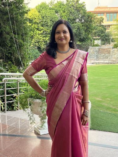 Customer photo review of Fuscia Pink Tusser Silk Saree