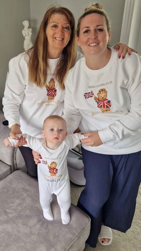 Customer photo review of Kensington Bear- Personalised Kings Coronation Baby Rompersuit