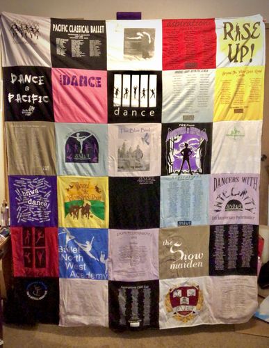 T-shirt quilt with ballet, dance performance themes by Lindsey from OR
