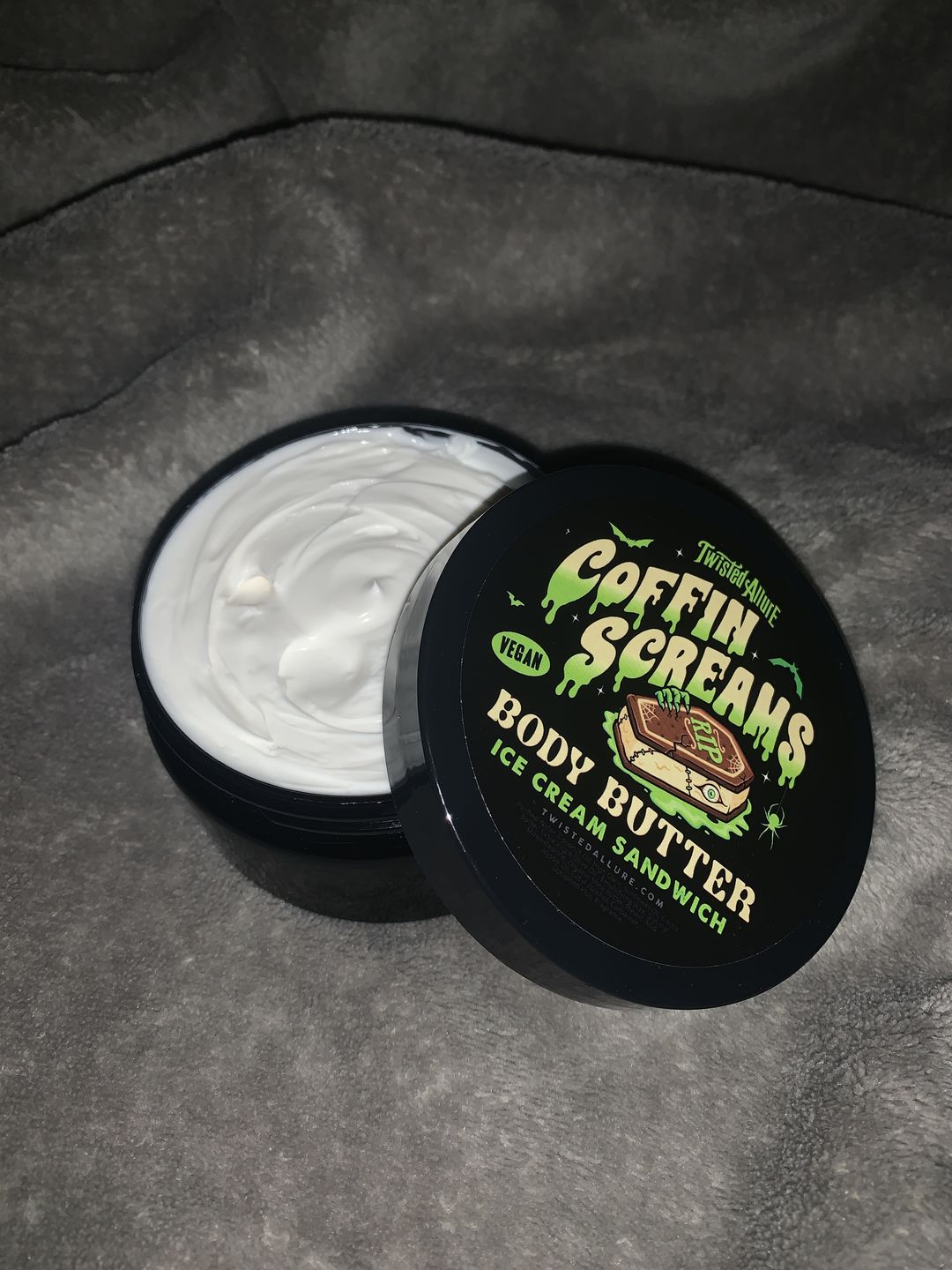 Customer photo review of Coffin Scream Body Butter (ice cream sandwich)