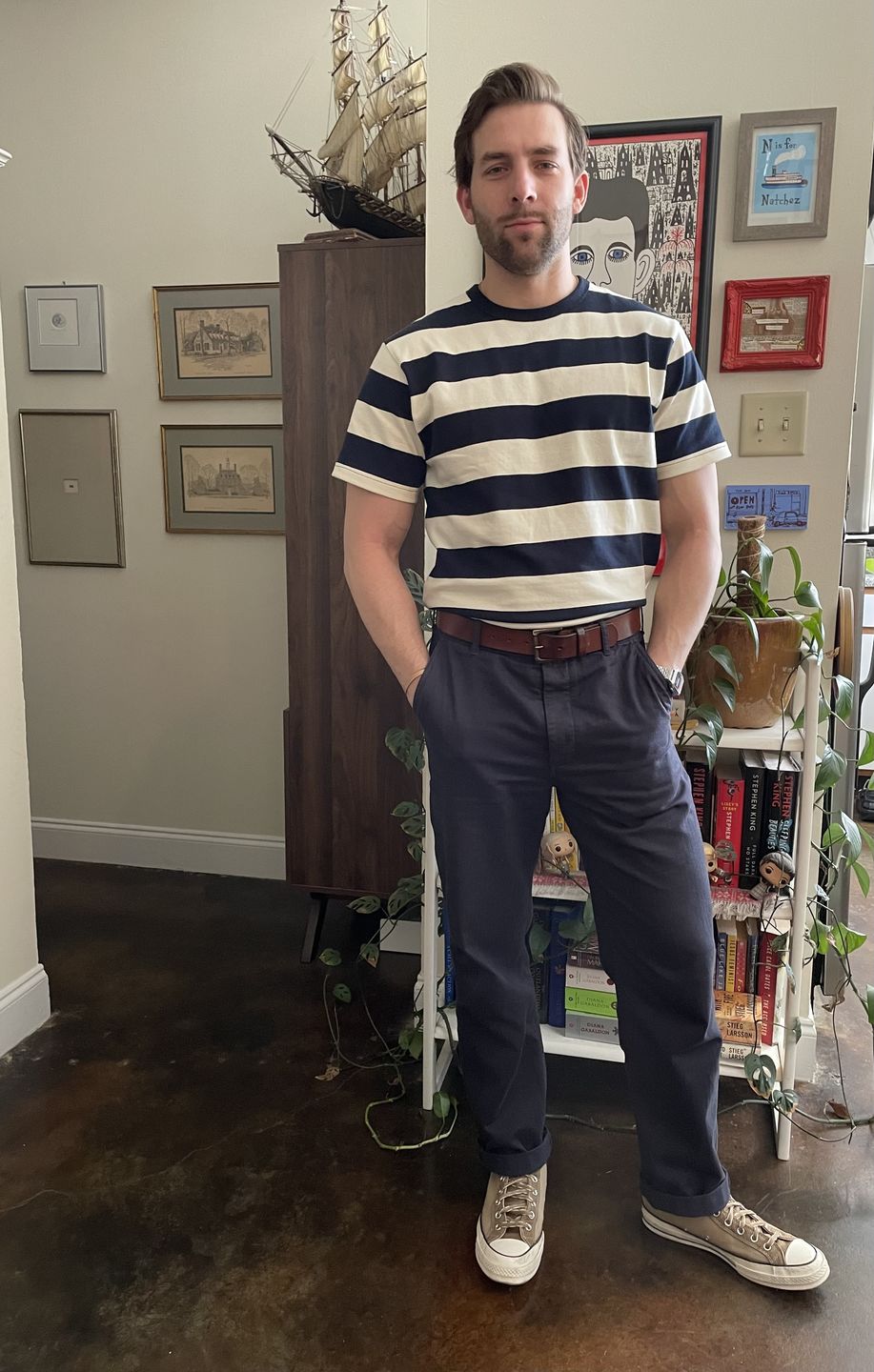 Customer photo review of Heavyweight Cotton Wide Striped T-Shirt - Blue/White