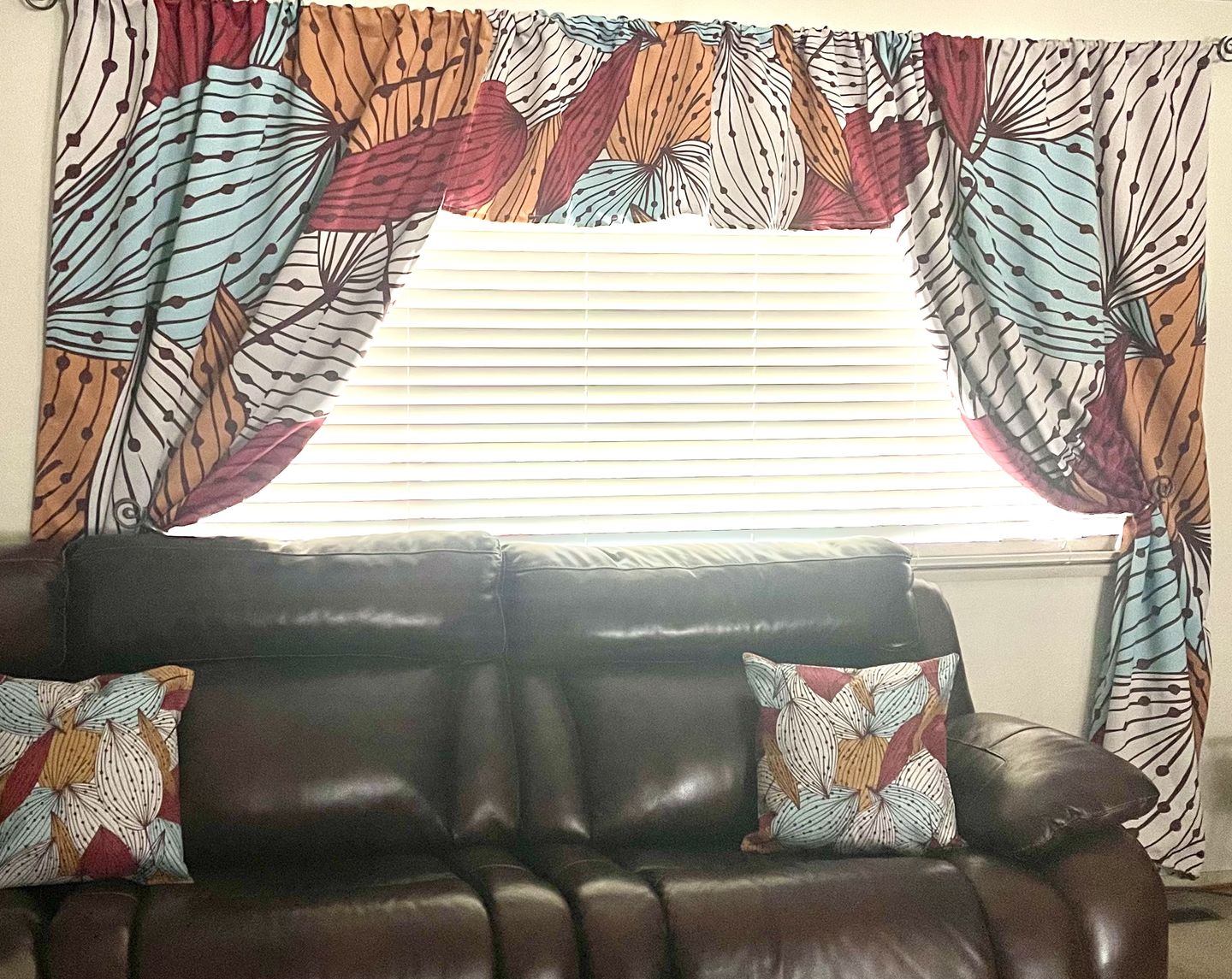 Customer photo review of Abstract Decorative Leaves Mid Century Modern Blackout Window Curtain ALYSSUM