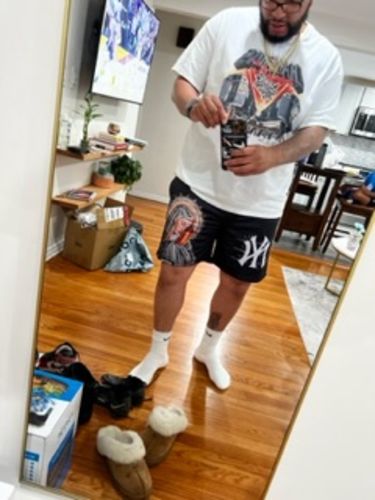 Customer photo review of New York 'Ave Maria' Premium Mesh Shorts