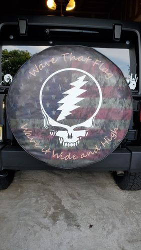 Customer photo review of Custom Spare Tire Cover for Jeep, RV, Bronco Camper, Trailer, & More