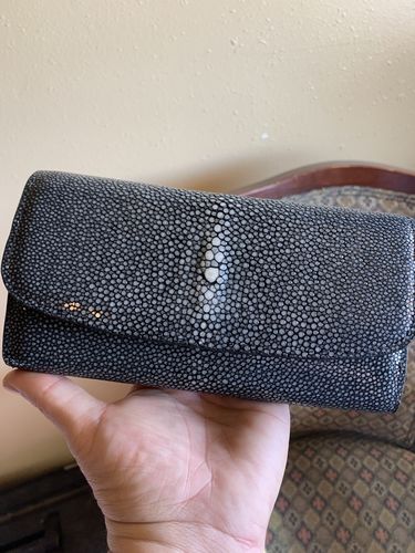 Customer photo review of Woven Genuine Stingray Leather Large Flap Wallet For Women