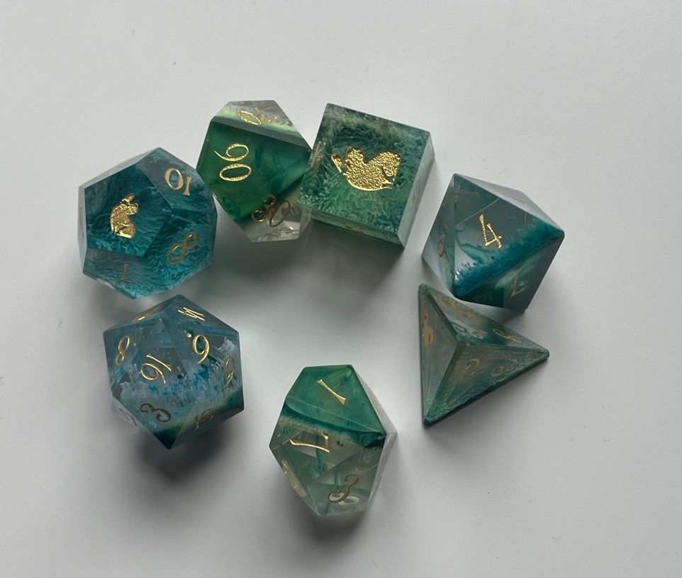 Customer photo review of URWizards Custom font style for dice, Custom initial on Dice, Dnd Natural Gemstone Dice MTG Game