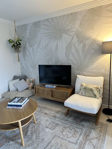 Customer photo review of Noosa Palm in Soft Grey Wallpaper