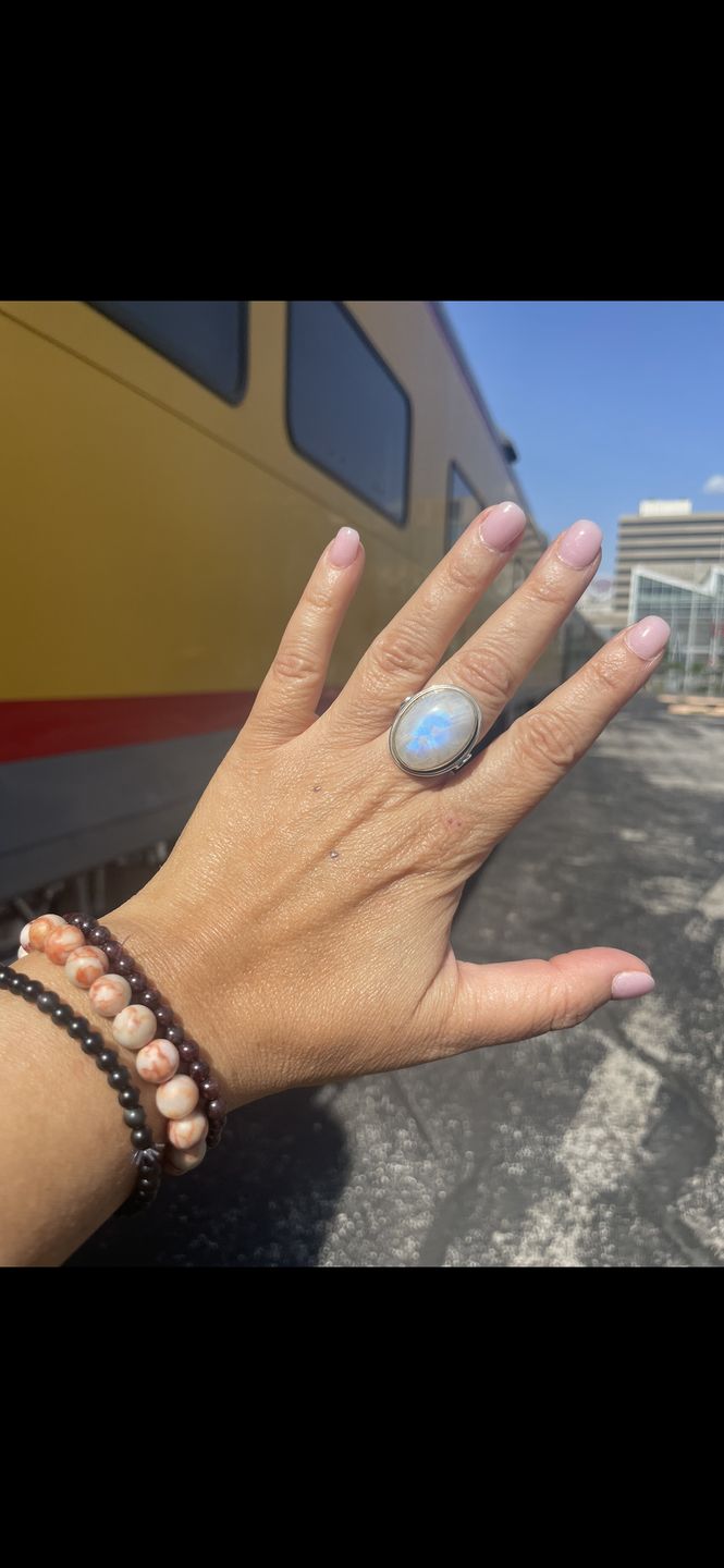 Customer photo review of Sterling Silver Rainbow Moonstone Ring