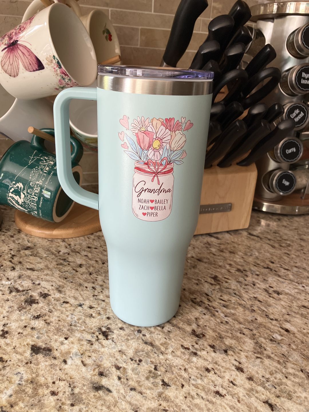 Customer photo review of Grandma Vase Personalized With Kids Name Water Bottle Tumblers
