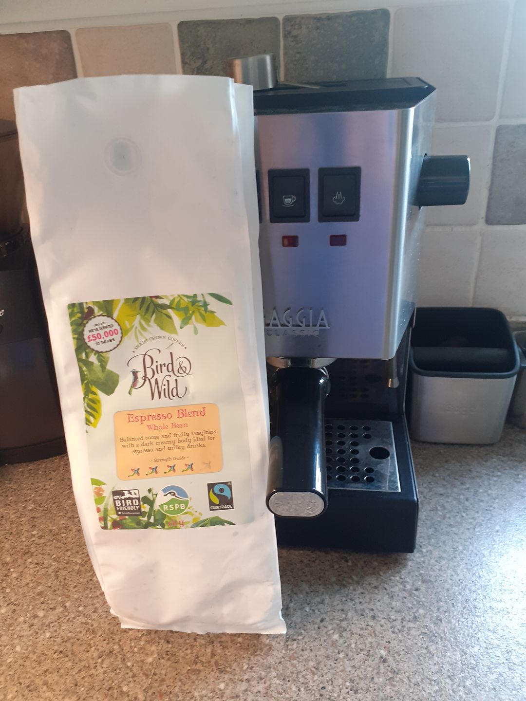 Customer photo review of Bird & Wild Organic RSPB Coffee, Signature Espresso Blend, 1kg, Whole Bean