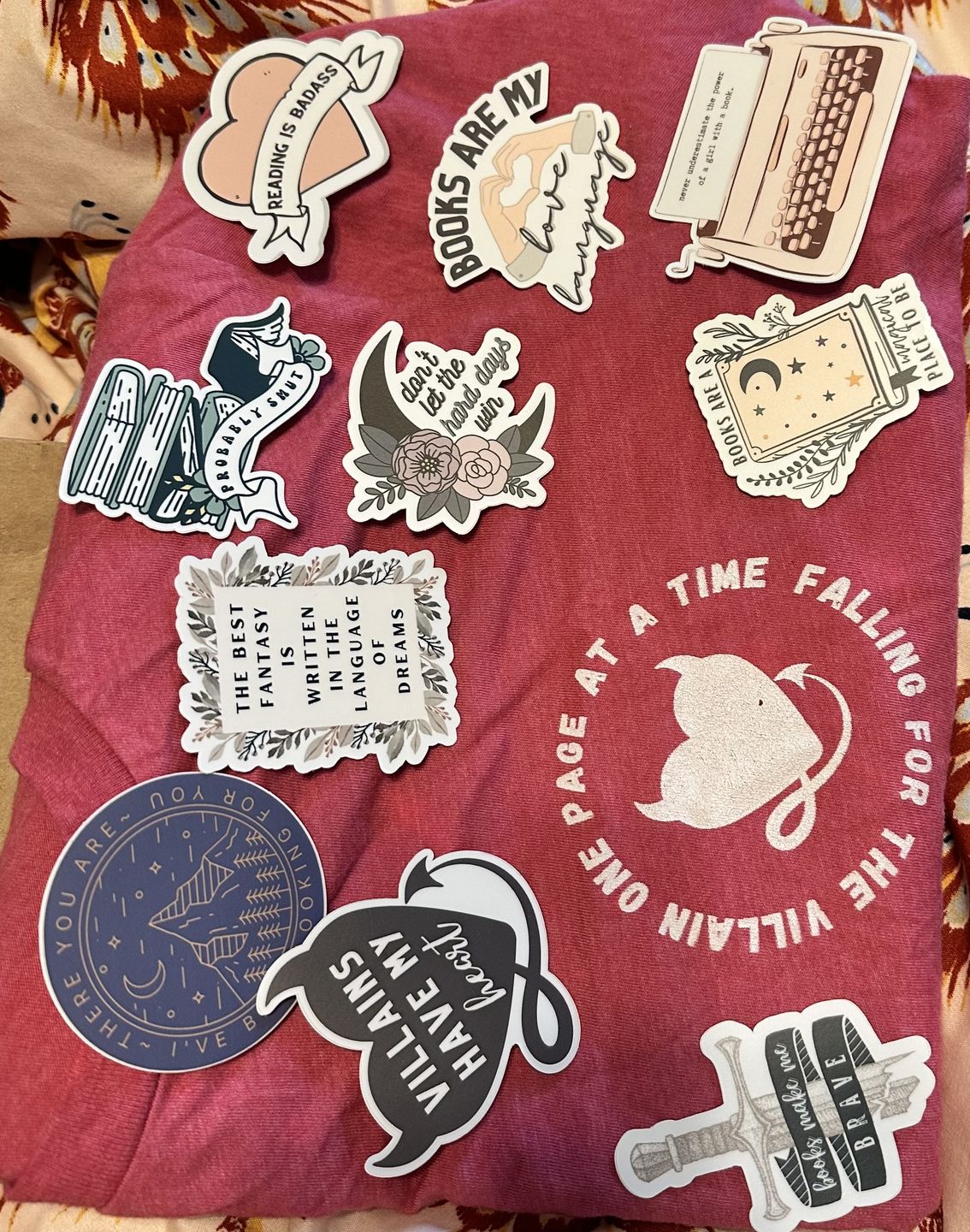 Customer photo review of falling for the villain one page at a time t-shirt