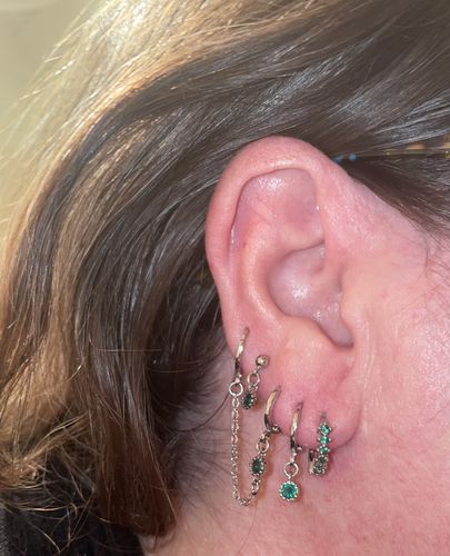 Customer photo review of Natalia Green Zircon Huggie Earrings