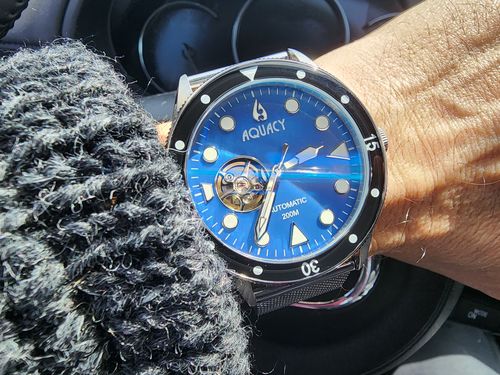 Customer photo review of Aquacy Hei Matau Cave Diver Open Heart Men's Automatic 200M Blue Mother of Pearl Dive Watch CD.38.BLMOP.B.L