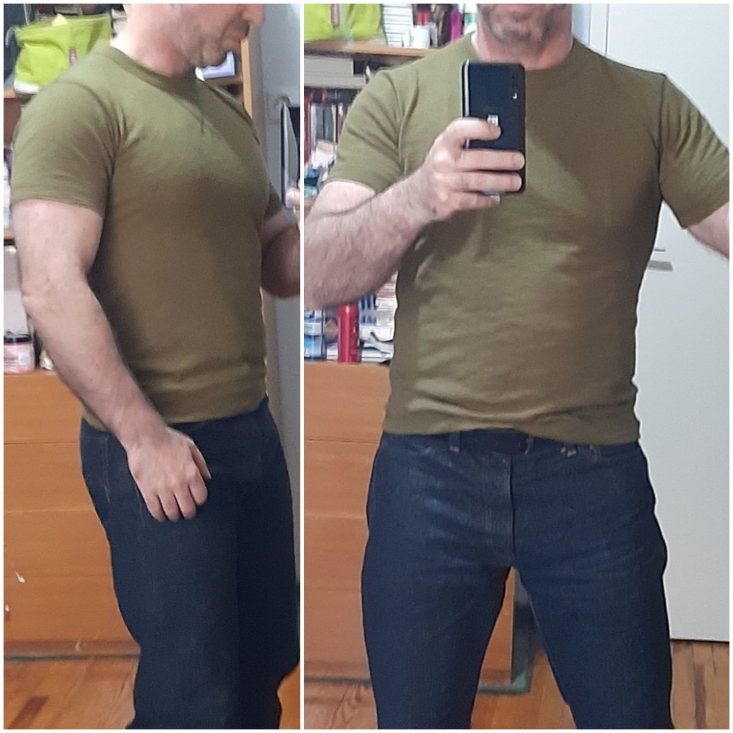 Customer photo review of 10.5 oz Cotton Tubular Gusset T-Shirt - Green