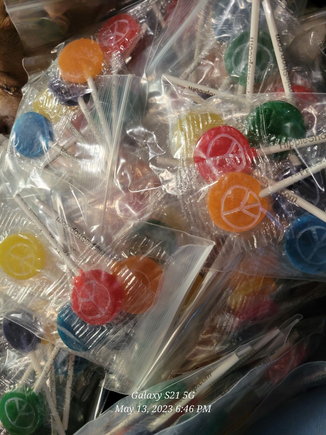 Customer photo review of Hippie Shop Peace Pop Lollipops