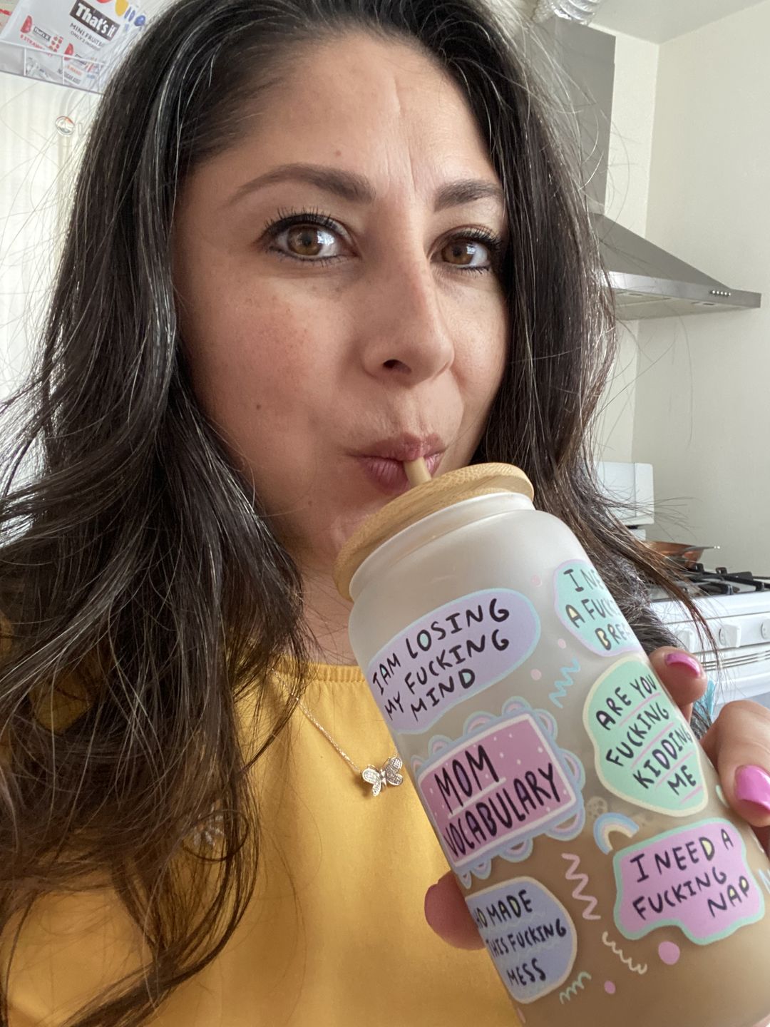 Customer photo review of Mother Vocabulary Can Glass with Lid + Straw , 16oz frosted can glass.