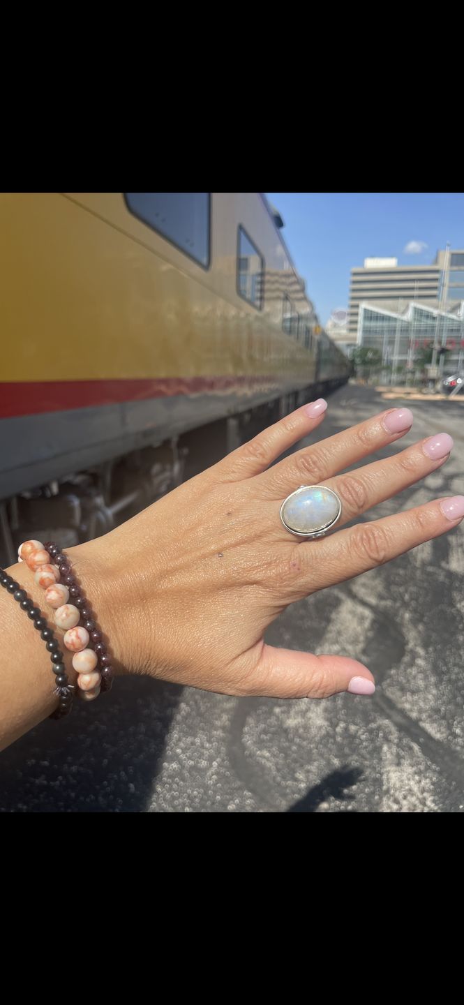 Customer photo review of Sterling Silver Rainbow Moonstone Ring
